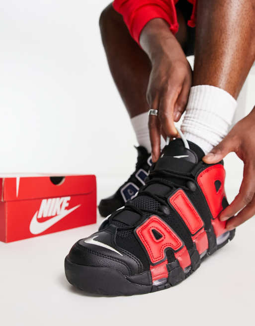 Nike Air More Uptempo 96 Baskets Noir rouge et bleu marine