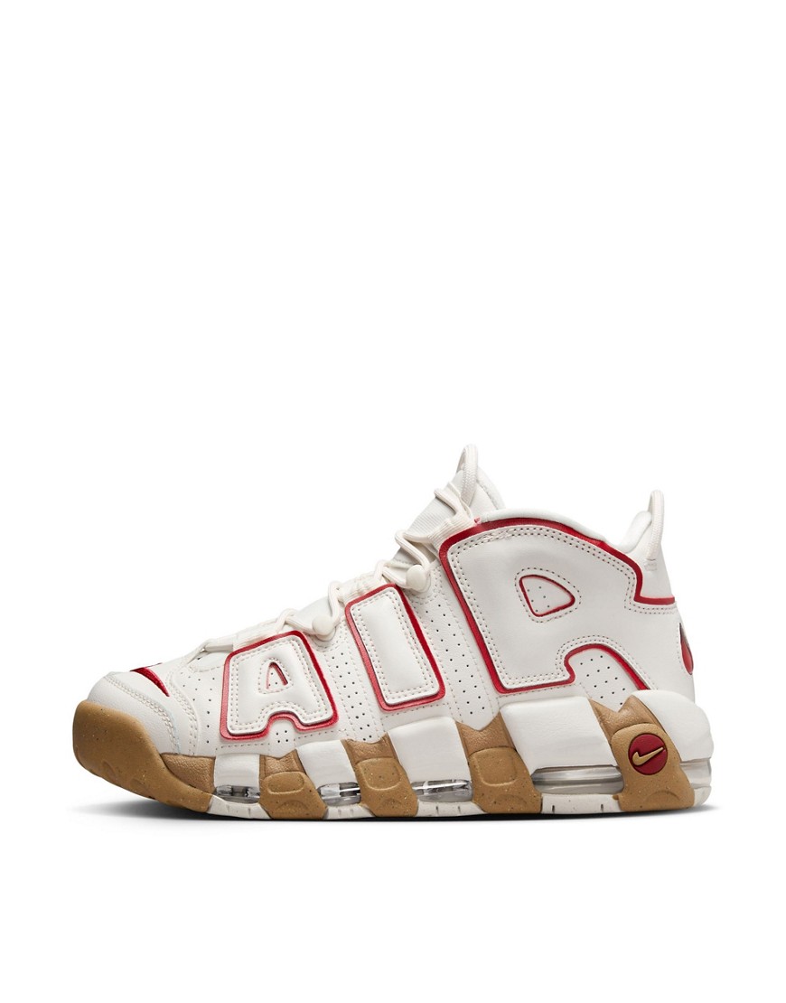 Nike Air More Uptempo Sneakers In Stone With Red Detail-neutral