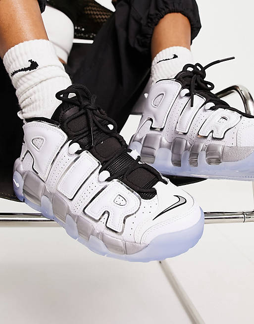 Nike Air More Uptempo trainers in white and metallic silver | ASOS