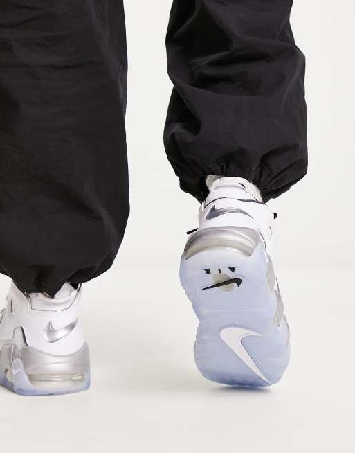 Nike uptempo white silver sale