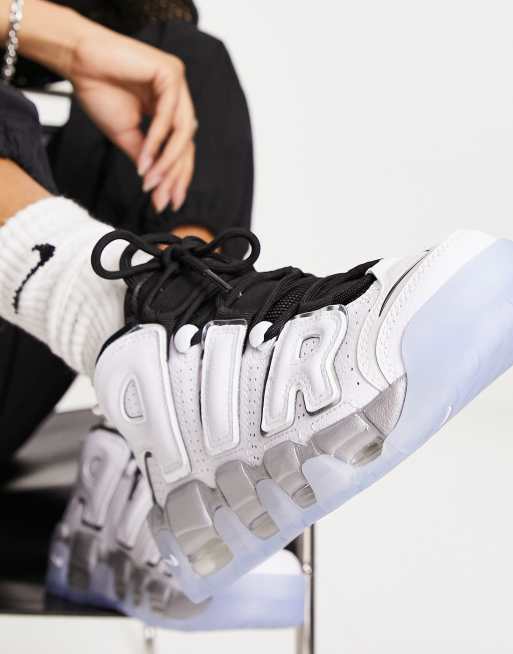 Nike Air More Uptempo trainers in white and metallic silver | ASOS