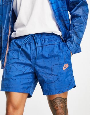 Nike Air woven water-resistant printed shorts in dark marina blue - ASOS Price Checker