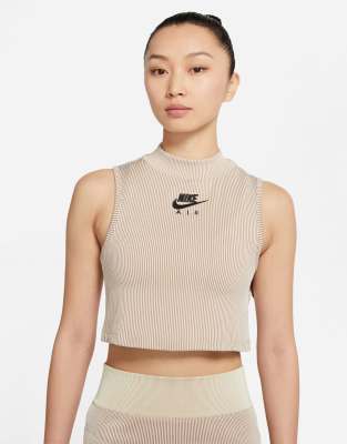 Nike Air ribbed turtle neck tank top in cream-White