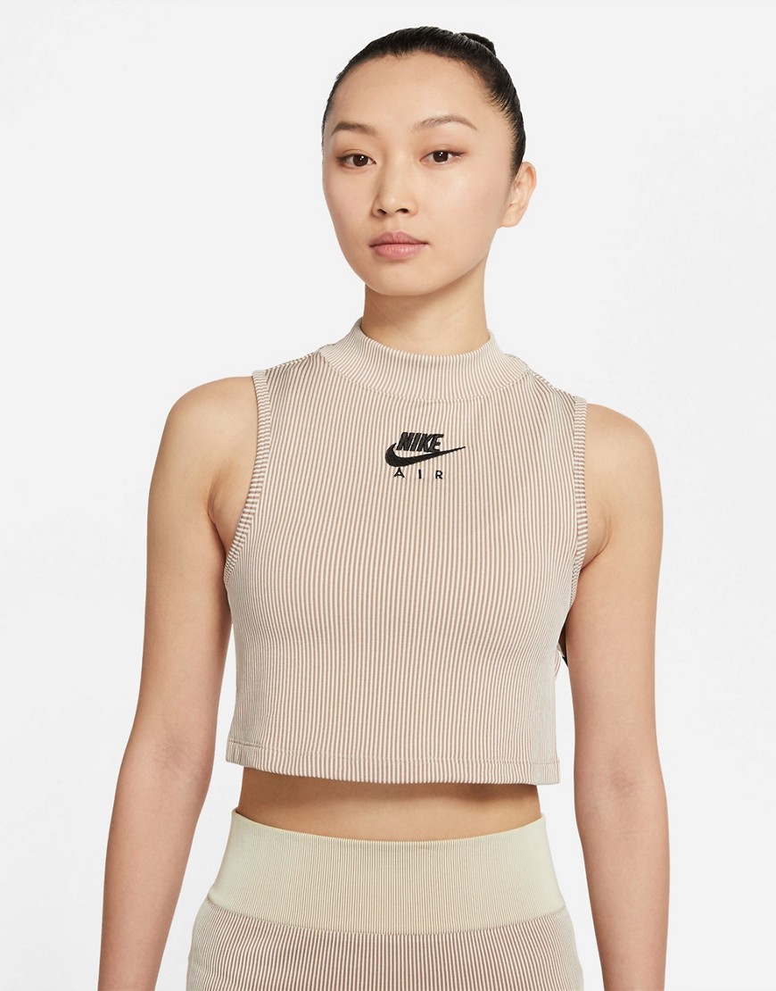 Nike Air ribbed turtle neck tank top in cream-White