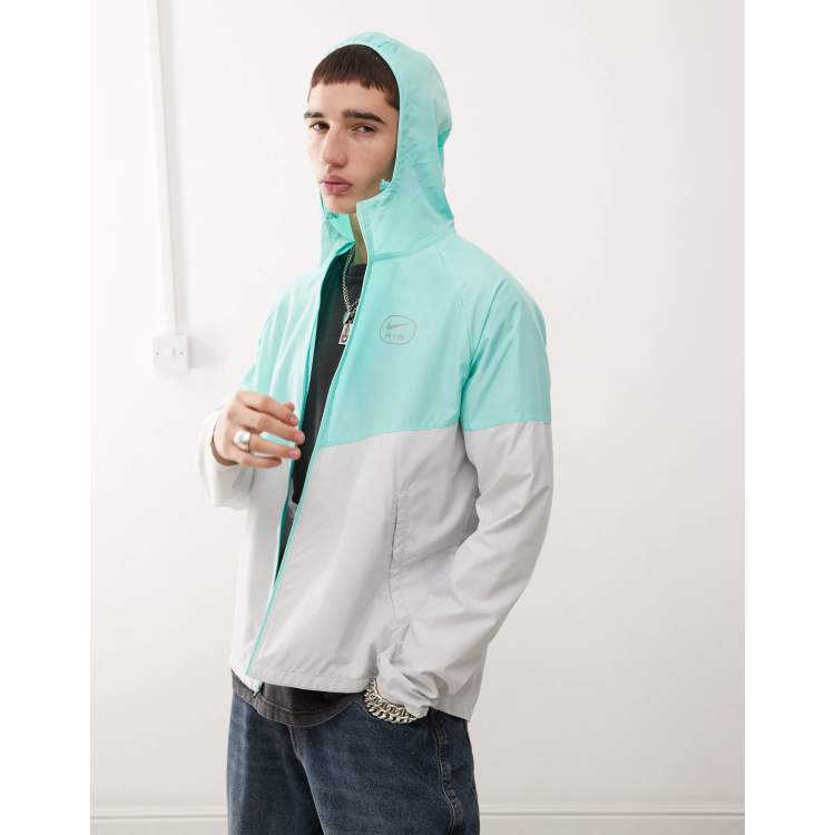 Nike Air run jacket in grey and turquoise ASOS