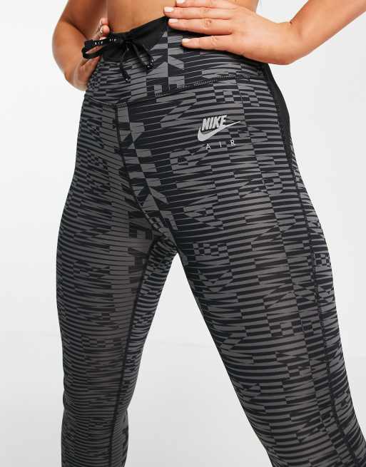 Nike Air Womens 7/8 Logo Prints Running Leggings DJ0899-010 Black- Size XL