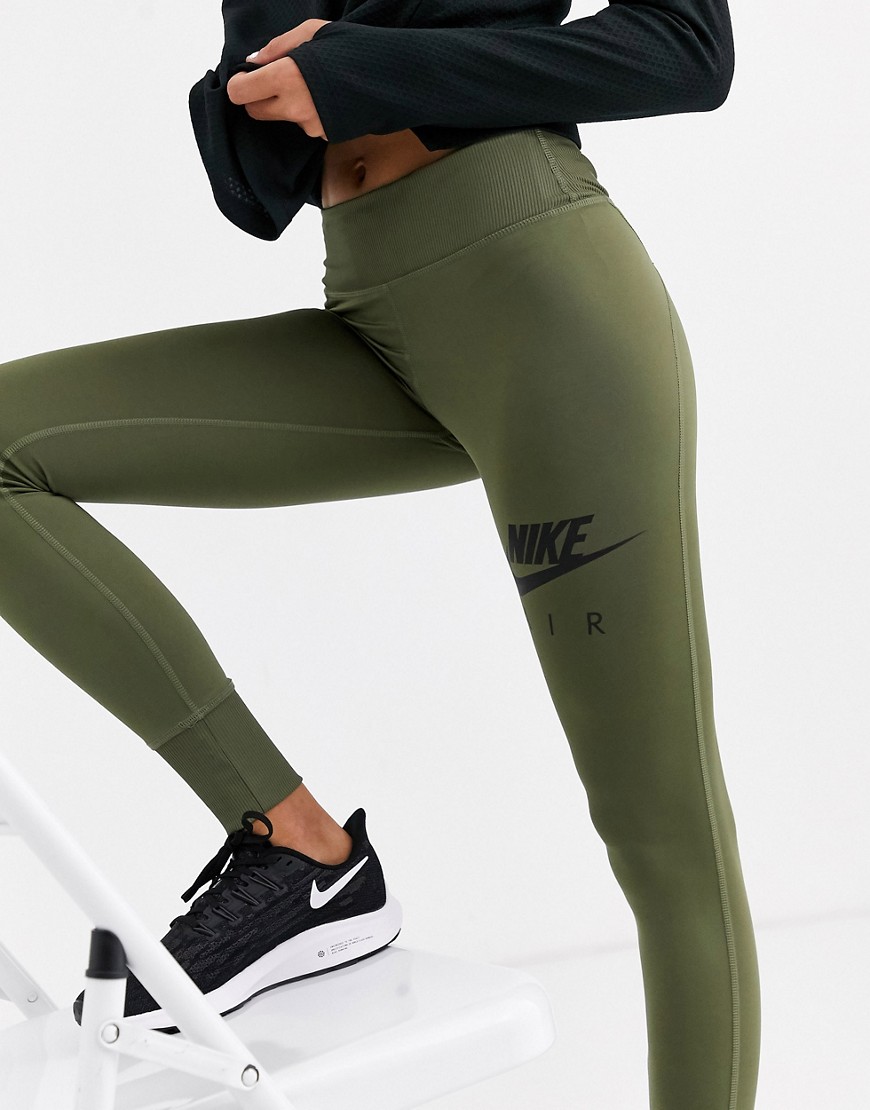 Nike – Air Running – Khakifärgade ankellånga leggings-Grön