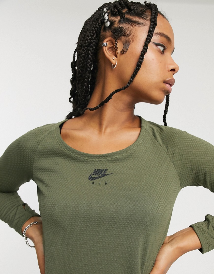 Nike Air Running long sleeve top in khaki-Green