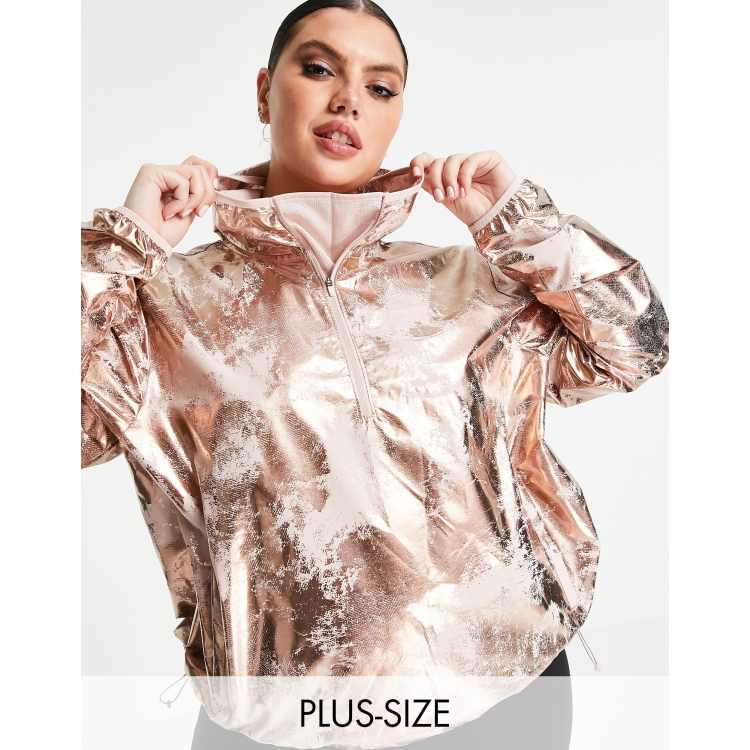 Metallic rose print puffer on sale jacket