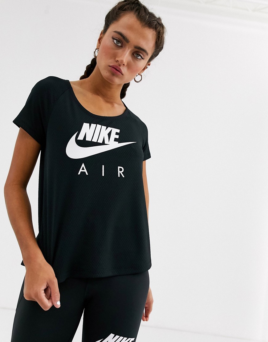 Nike – Air Running – Svart kortärmad topp i mesh