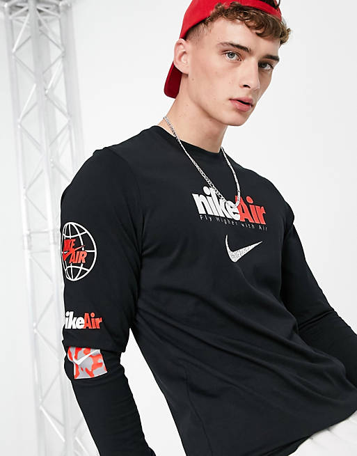 Nike Air sleeve print long sleeve t-shirt in black