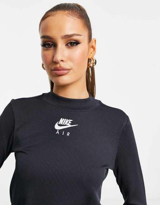 Nike Air T shirt cotele a manches longues et col montant Noir