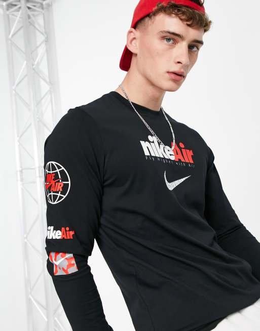 Nike - Air - T-shirt met lange mouwen en print op de mouw in zwart