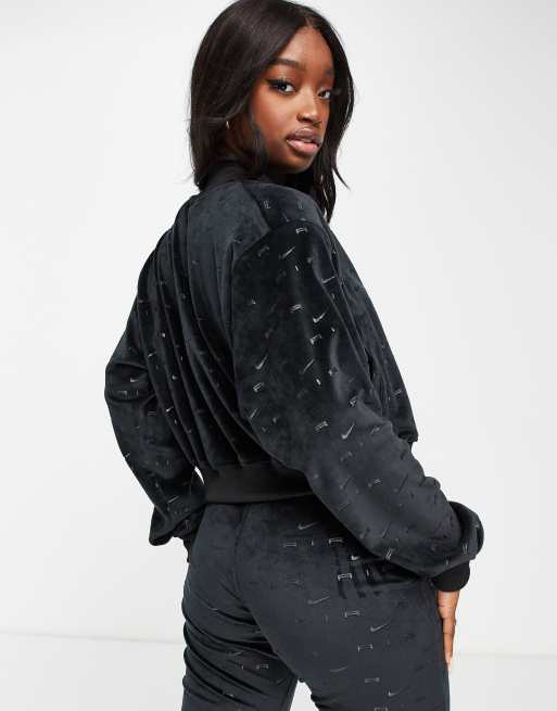 Black velour outlet bomber jacket