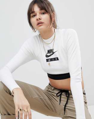 Nike Air Vit Kort Topp Med Hog Krage Asos