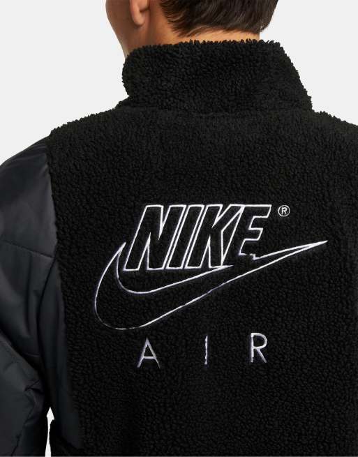 Nike Air Winter quarter zip paneled sherpa fleece in black gray