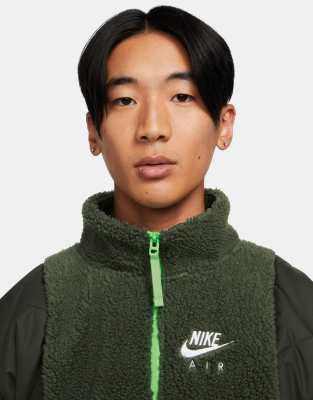 Nike Air Winter Quarter zip Paneled Sherpa Fleece In Khaki green