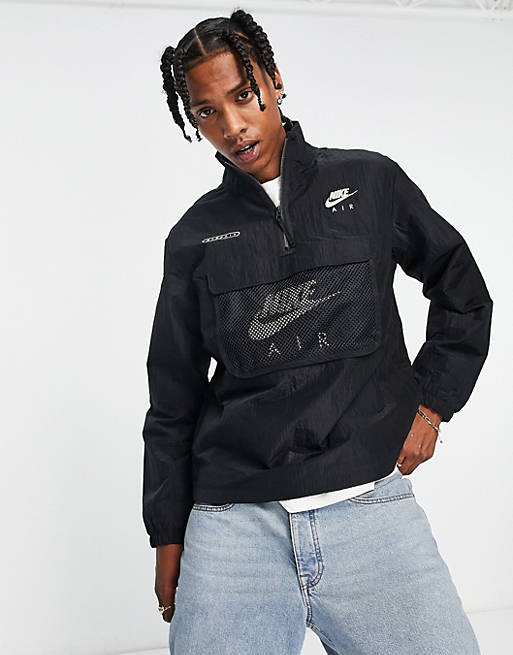 kraam Astrolabium Darmen Nike Air woven lined half-zip overhead panelled jacket in black | ASOS