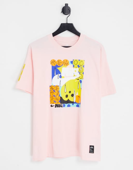 Nike A.I.R. x David Bruce – Różowy gruby T-shirt oversize z nadrukiem