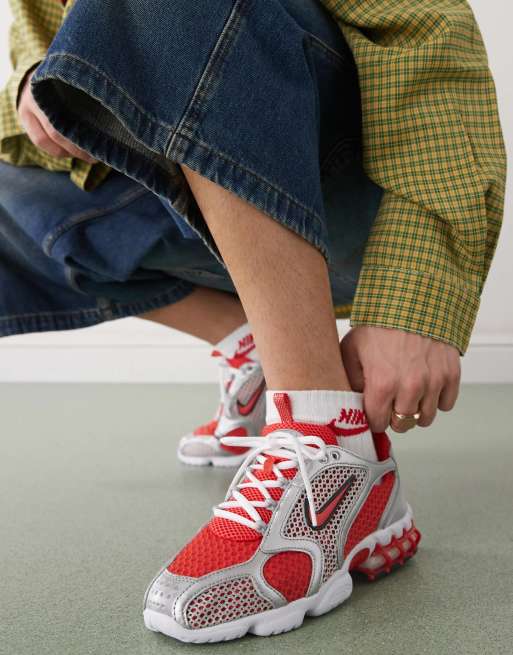 Nike Air Zoom Spiridon Cage 2 sneakers in silver and red