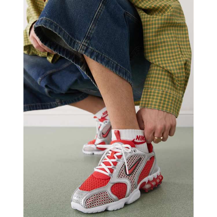 Nike Air Zoom Spiridon Cage 2 sneakers in silver and red | ASOS