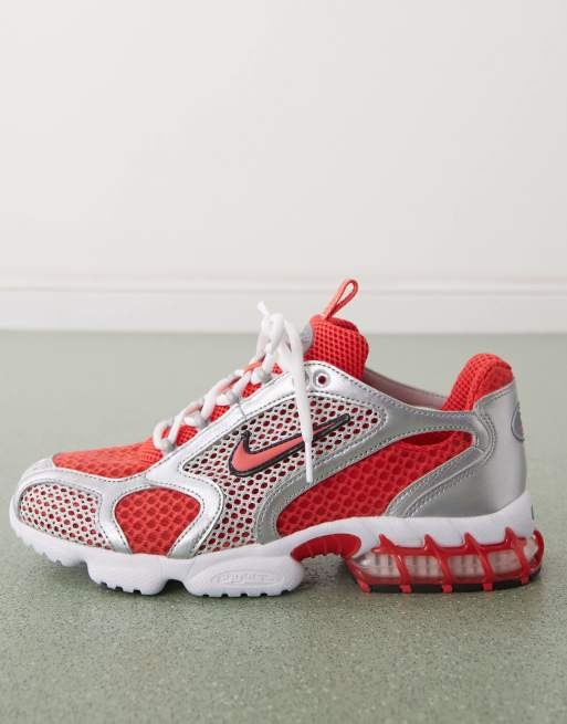 Nike Air Zoom Spiridon Cage 2 sneakers in silver and red