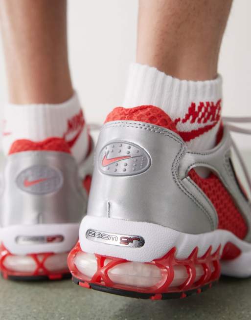 Nike Air Zoom Spiridon Cage 2 sneakers in silver and red, 3 of 5