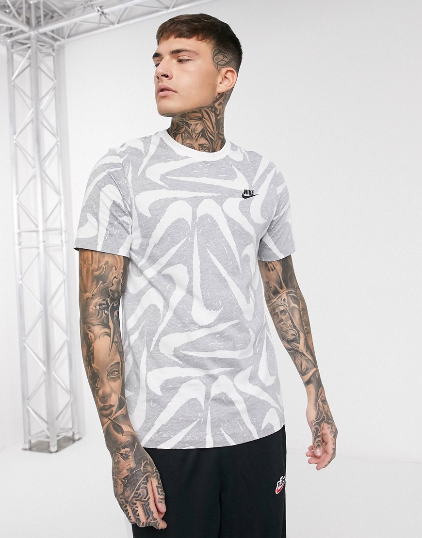 Nike all over logo print t-shirt in grey