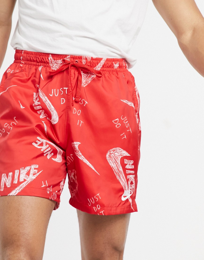 Nike All Over Logo Print Woven Shorts In Red