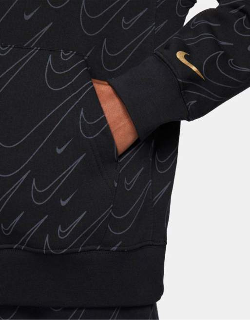 Nike All-over swoosh print hoodie in black