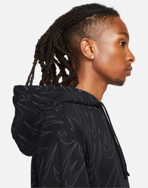 Nike All Over Swoosh Print Hoodie in Black