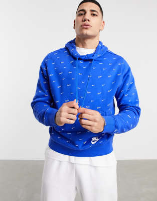 Nike All over swoosh print hoodie in blue ASOS