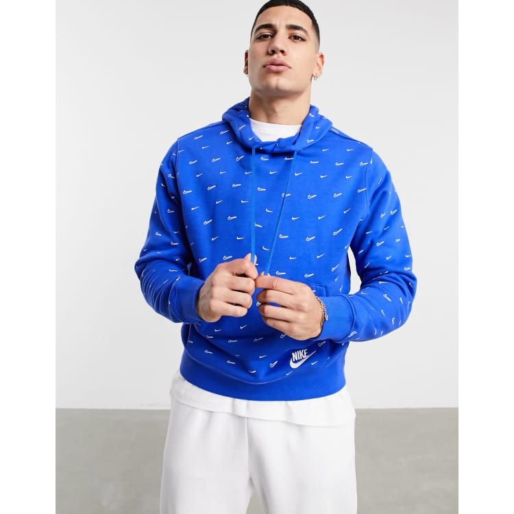 hooi blootstelling Gevlekt Nike All-over swoosh print hoodie in blue | ASOS