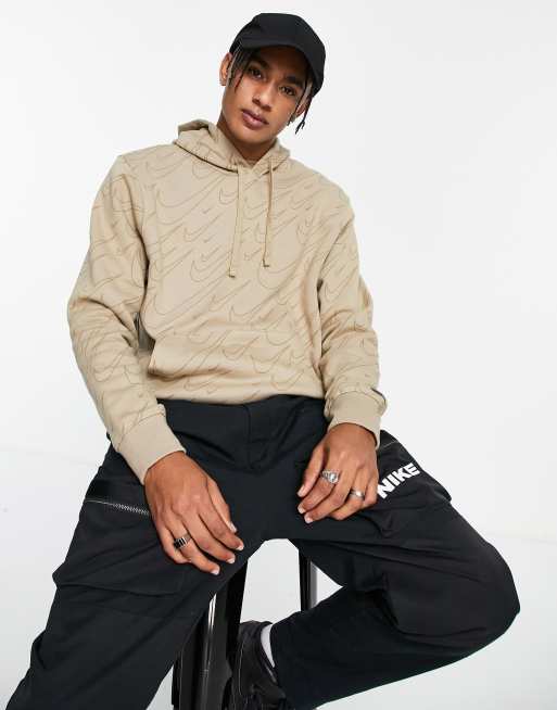 Nike all over swoosh print hoodie in khaki | ASOS