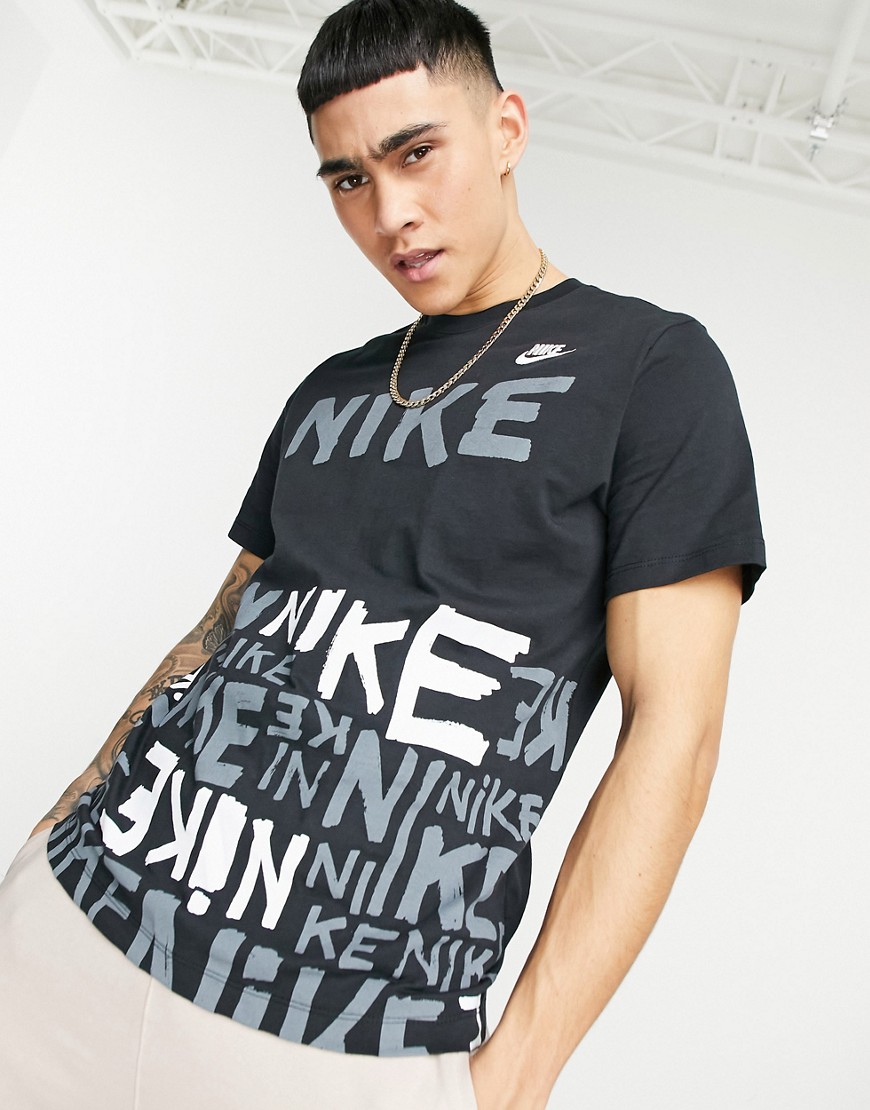 Nike all over text logo t-shirt in black