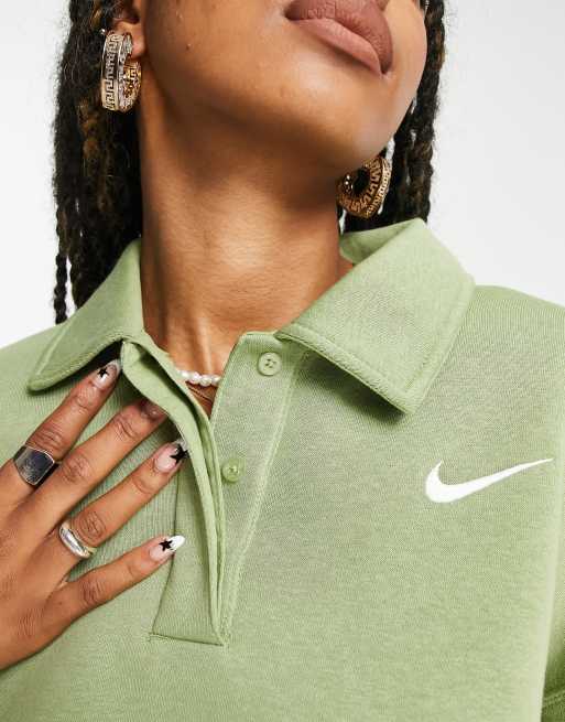 Nike – Alligatorgrön, kort sweatshirt med pikékrage och liten swoosh-logga, 4 av 4