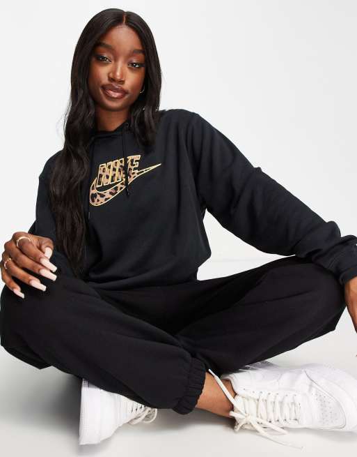 Nike animal print logo fleece in black |