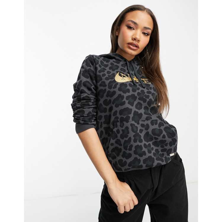 Women Fashion NIKE Print Hoodie Top Sweater Pants Sweatpants Set  Two-Piece Sportswear Black