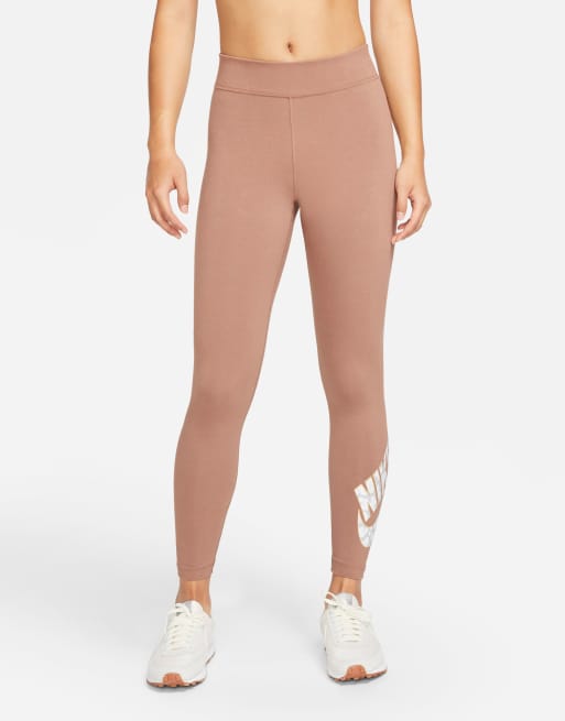 Nike animal print logo leggings in brown | ASOS