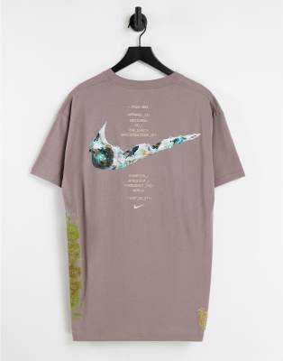 Archaeo Swoosh graphic all over print T-shirt in dusty brown ASOS