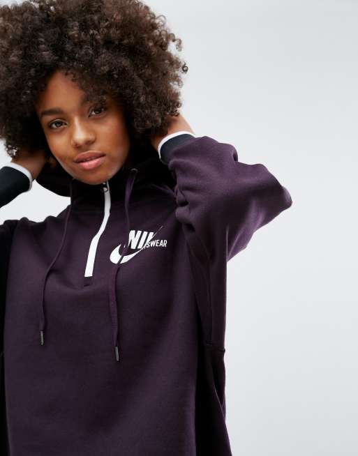 Nike Archive Half Zip Hoodie In Port Wine ASOS