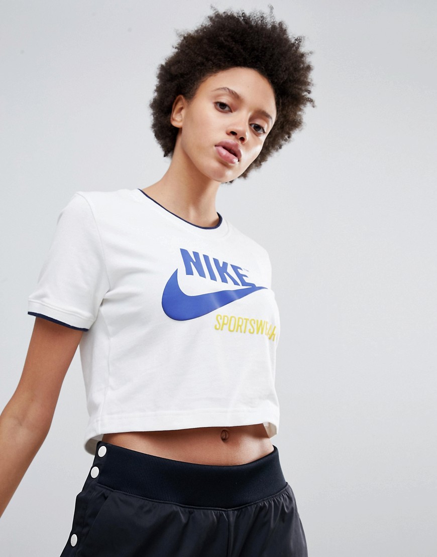 Nike Archive Ribbed Crop Top In White