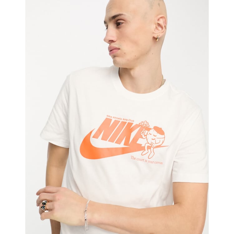 White blue store orange nike shirt