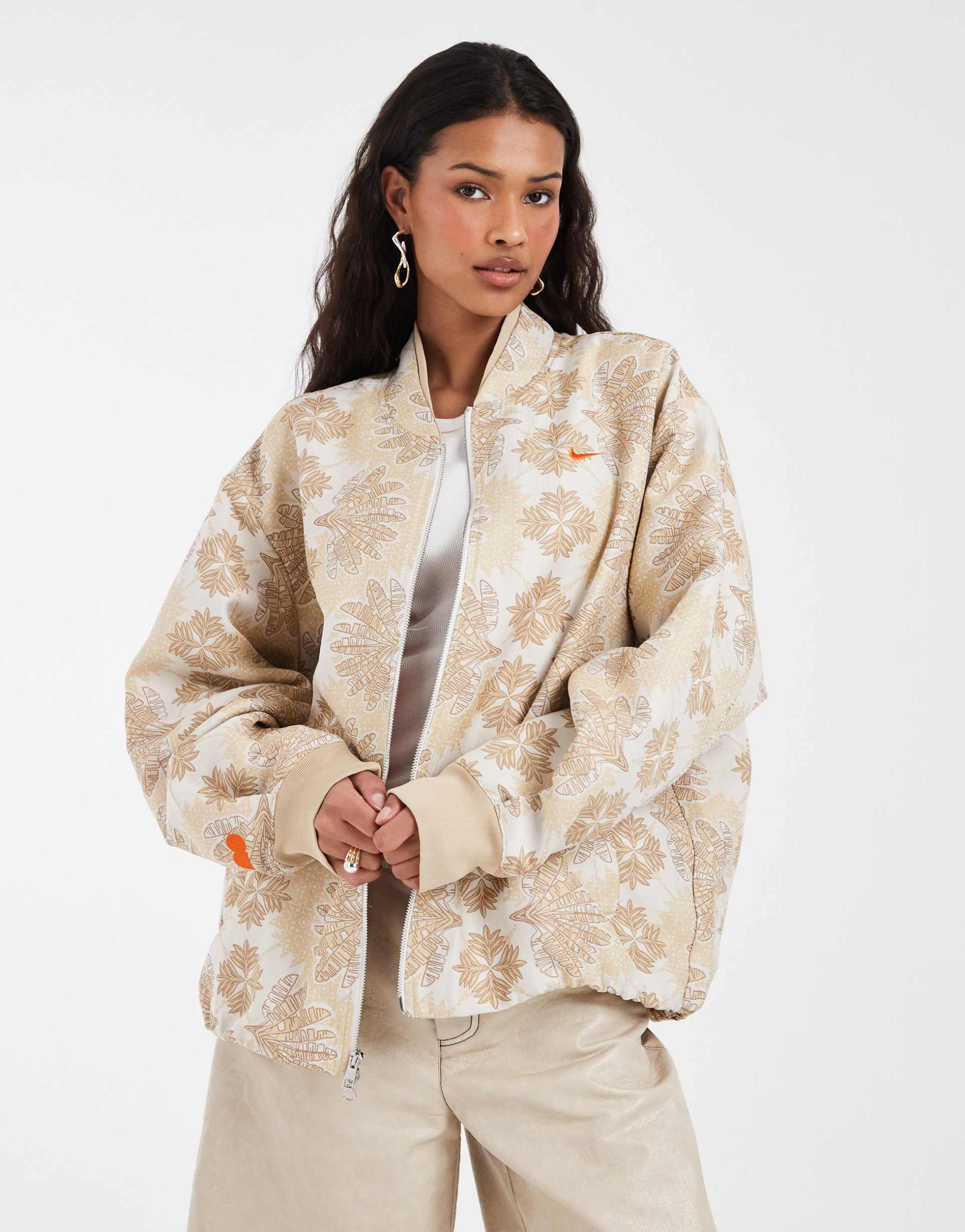 nike athlete collections print jacket in beige