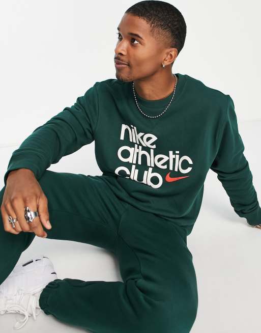 helpen Wissen last Nike Athletic Club retro logo crew neck sweatshirt in dark green | ASOS