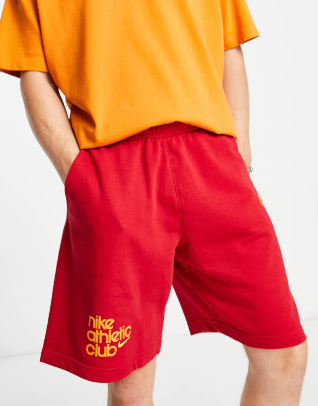 Nike Athletic Club retro logo shorts in red