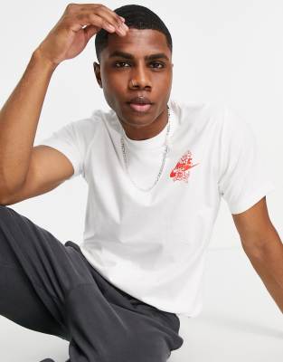 white black and red graphic tee