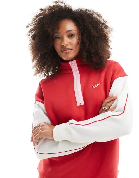 Nike back print 1/4 zip fleece in red - view 1