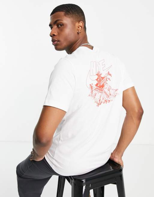 Nike – Back – T-Shirt in Weiß und Rot mit Grafikprint