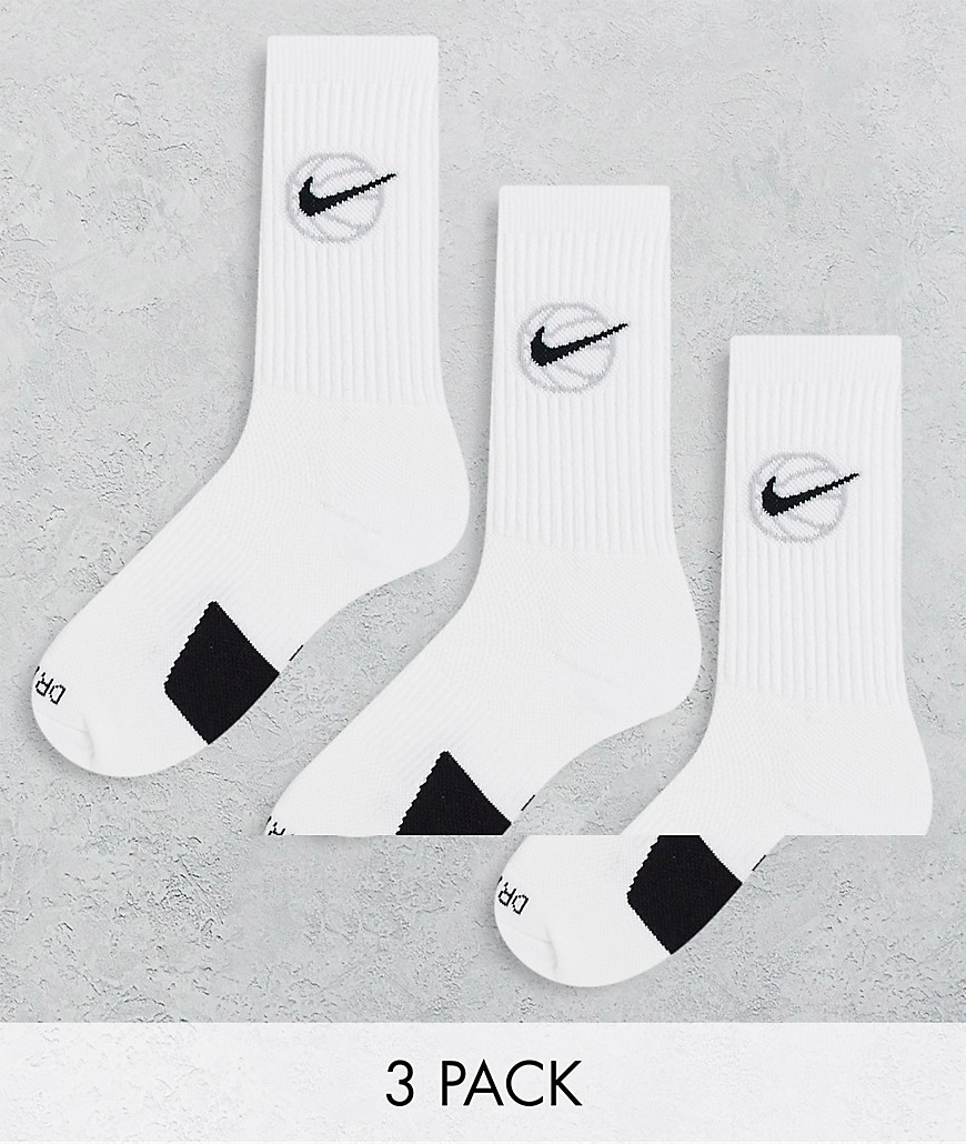 Nike Basketball 3pk socks in white